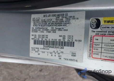 2012 Ford Fusion Se from USA, damaged, VIN 3FAHP0HA0CR441360